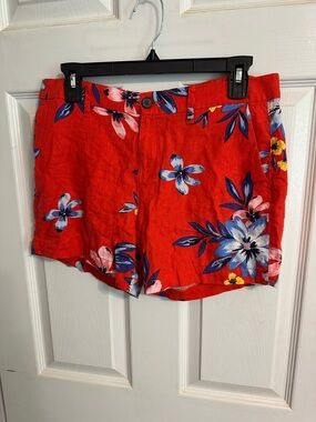 Old Navy Red Floral High-Waist Linen-Blend Shorts